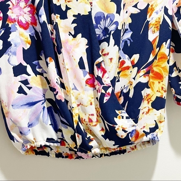 THREE EIGHTY TWO REVOLVE Blue Floral Surplice Top - Picture 4 of 7